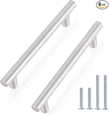 Gobrico Stainless Steel Cabinet Pulls, Brushed Nickel Dresser Drawer Handles, Round T-bar Knobs, Hole Center:128mm/5in,6 Pack