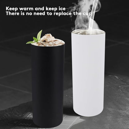 8 Pack Skinny Tumblers with Straws and Lids, 20oz Powder Coated Stainless Steel Slim Tumbler Double Wall Vacuum Insulated Coffee Cups for Hot Cold Drink (Mixed color)