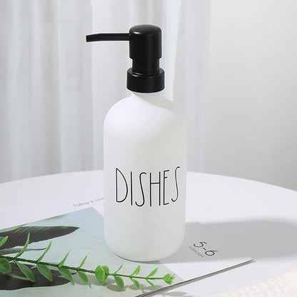 Dish Soap Dispenser, Matte White Soap Dispenser for Kitchen, Glass Dishes Soap Dispenser with Plastic Pump, 17 Fl Oz Refillable Liquid Soap Bottle Container, Farmhouse Kitchen Decor