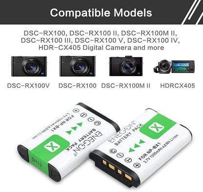NP-BX1 ENEGON Battery (2-Pack) and Rapid Dual Charger for Sony NP-BX1 and Sony ZV-1, Cyber-Shot DSC-RX100, DSC-RX100 II/III/M4/M5/M6/M7/…£/…¤/…¥/…¦/VA, DSC-RX100M II, HDR-CX405