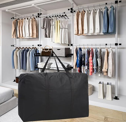 Black Large Storage Bags, Oxford Cloth 600D Waterproof Foldable Travel Duffle Bag with Reinforced Handles, Heavy Duty Moving Bags for Clothing, Blanket, Moving Supplies, Space Saving
