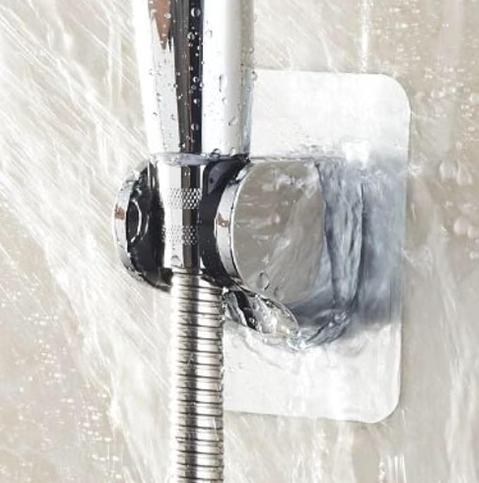 Shower head holder bracket, chrome hand shower holder no drilling no punching self-adhesive, wall mounted adjustable showerhead bracket for bathroom hand shower, bidet sprayer