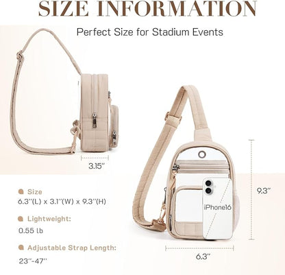 Missnine Clear Bag for Stadium Events Clear Fanny Pack Sling Bag Crossbody | Clear Purse Stylish Concert Bag for Sport with Side Mesh Pocket & Front Pocket