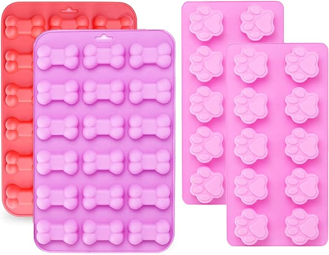Silicone Molds Puppy Dog Paw and Bone, Non-Stick Food Grade Silicone Molds for Chocolate, Candy, Jelly, Ice Cube, Dog Treats, Cupcake Baking Mould, Muffin pan (Set of 4PCS)