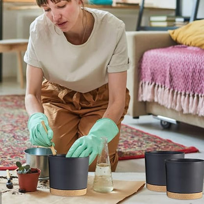 Plant Pots Plastic Flowerpots with Drainage Holes Removable Saucer Decorative Planters 2Pcs Dark Grey 6.5 Inch.Plant Pots Planters for Indoor Outdoor Plants Nursery Pot