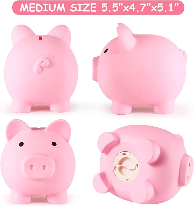 Piggy Bank, Unbreakable Plastic Money Bank, Coin Bank for Girls and Boys, Medium Size Piggy Banks, Practical Gifts for Birthday, Easter, Christmas (Pink)