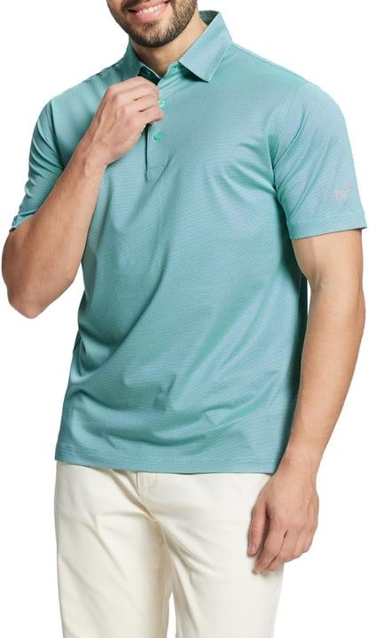 Rouen Mens Polo Shirts Short Sleeve Soft Lightweight Performance Dry Fit Jacquard Casual Collared Golf Polo Shirts for Men