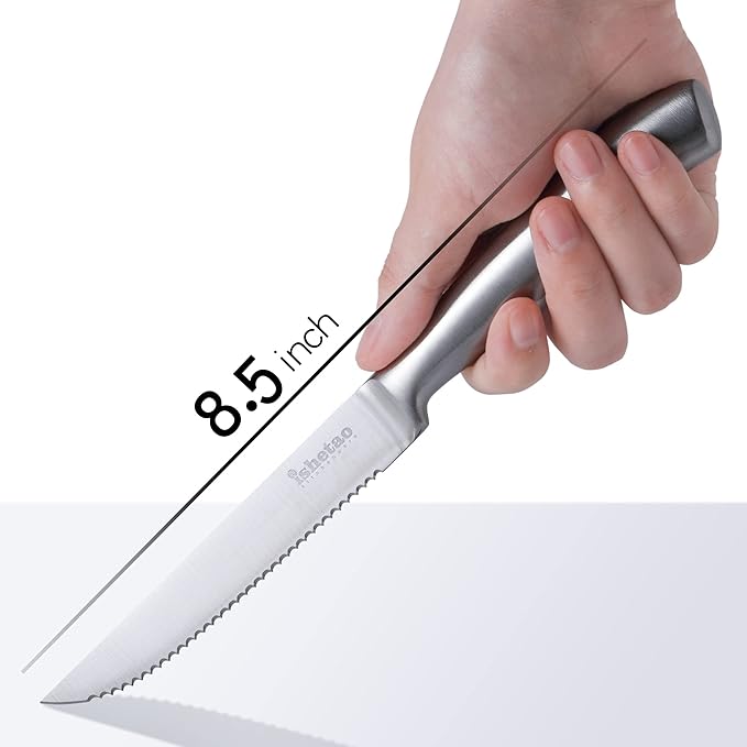 Steak Knife Set of 6, 4.5 inches Dishwasher Safe High Carbon Stainless Steel Knives, Silver