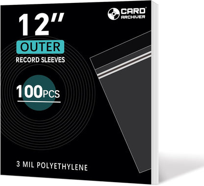 100 Pack 12 inch Vinyl Record Outer Sleeves - 3 Mil Crystal Clear Polyethylene with Adhesive Flap | Archival-Safe Protection for LP Album Storage & Display, Gatefold Compatible, Acid-Free
