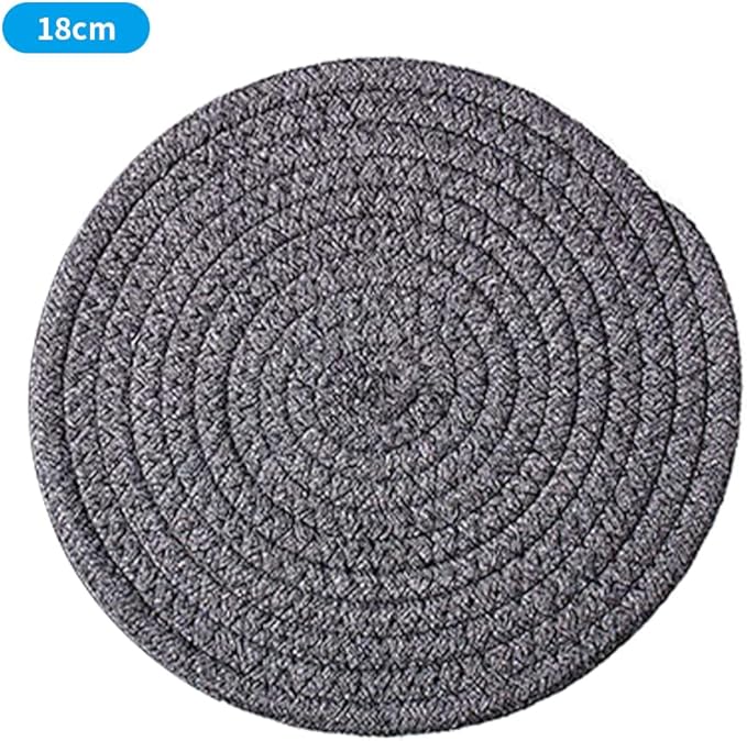 Round Trivet Weave Pad for Kitchen Thread Pot Holders for Hot Dishes/Pot/Bowl/Teapot/Hot Pot Set of 1 Cotton Braided 7 Inches Dining Table Trivet Dark Grey
