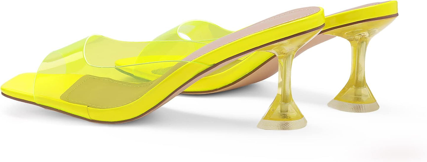DREAM PAIRS Womens Clear Heels Square Toe High Stiletto Mules Slip on Wedding Dress Heel Sandals
