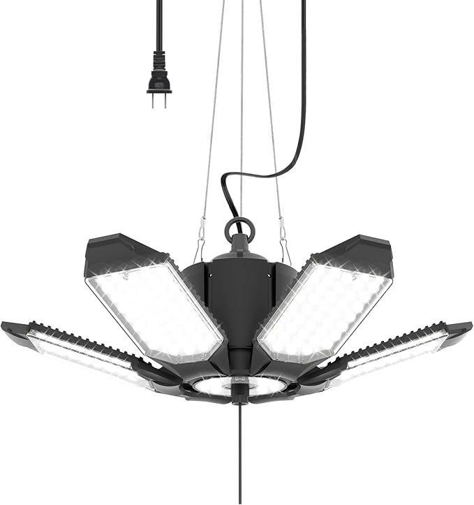 Plug in Garage Light, 200W 20000LM Linkable LED Shop Light w/Pull String(ON/Off), Garage Ceiling Light w/ 9.84ft Power Cord, 6500K LED Lights for Garage, Workshop, Warehouse, Barn, Attic