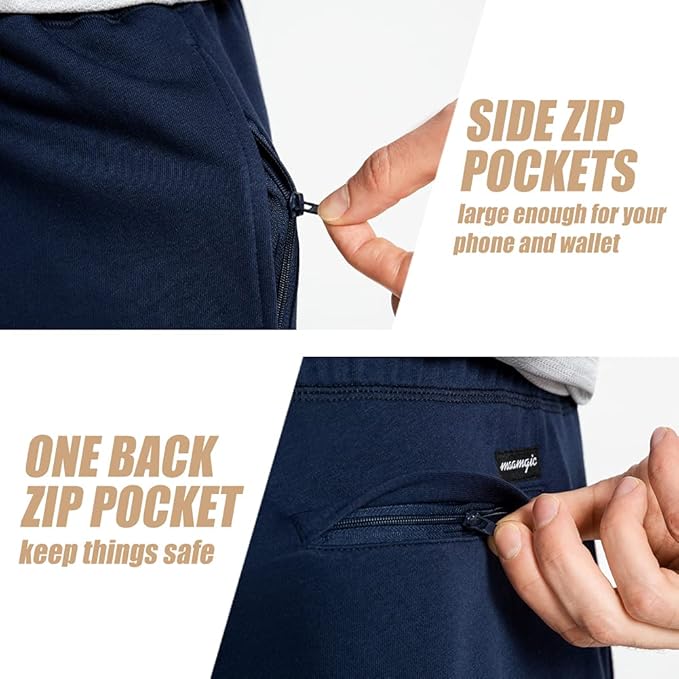 maamgic Mens Sweat Shorts 7" Above Knee Workout Gym Shorts Lounge Shorts with Zipper Pockets