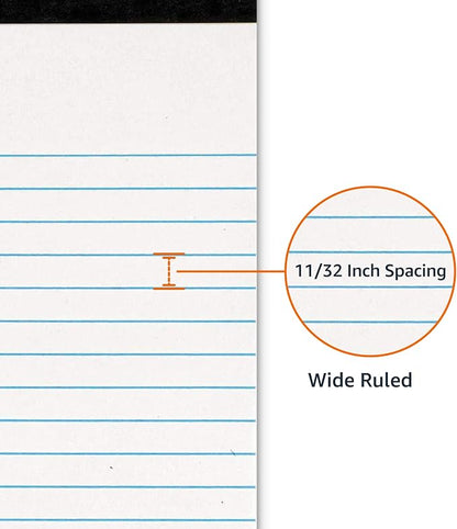 Basics Wide Ruled Lined Writing Note Pads for Office Supplies, 8.5" x 11.75", White, 12-Pack of 50 Perforated Sheets