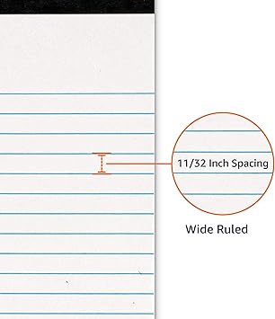 Basics Wide Ruled Lined Writing Note Pads, 8.5 inch x 11.75 inch, White, 12 Count (12 Pack of 50)