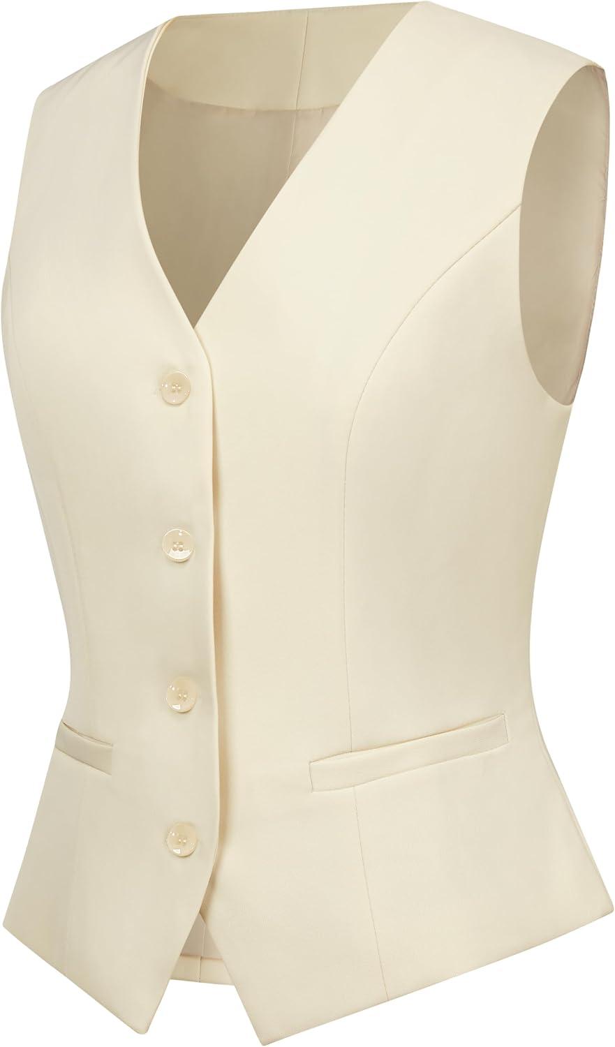 V VOCNI Women's Fully Lined 4 Button Dressy Suit Vest Waistcoat | V Neck, Sleeveless, Slim Fit, Formal Dress Waistcoat, Business Casual Vest Tops