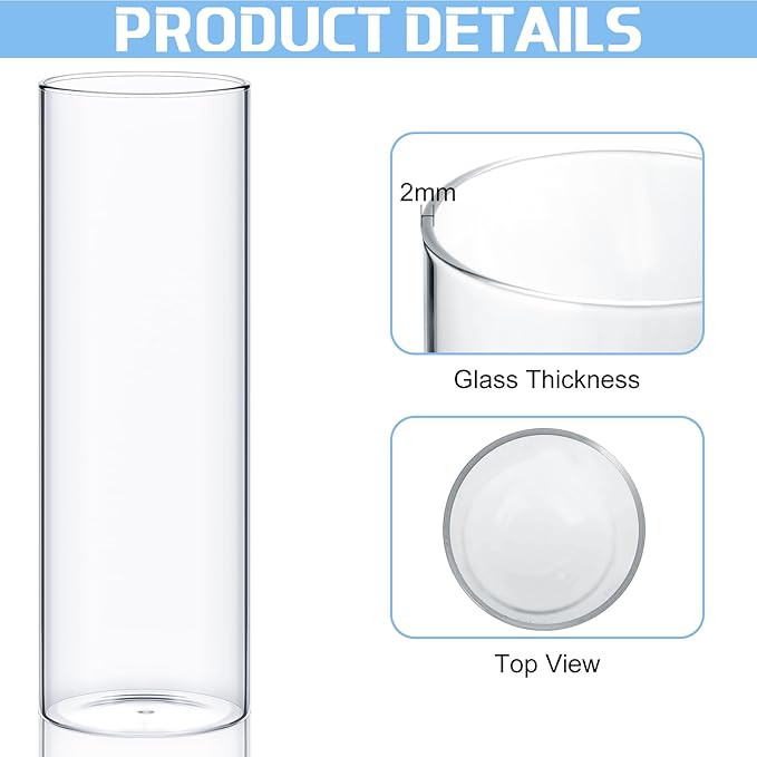 12 Pcs Glass Cylinder Vases Clear Flowers Vase Decorative 6,8,10 Inch Floating Candles Holders Table Centerpieces for Wedding Party Event Home Office Decor (2.5 x 5 in,2.5 x 6 in,2.5 x 8 in)