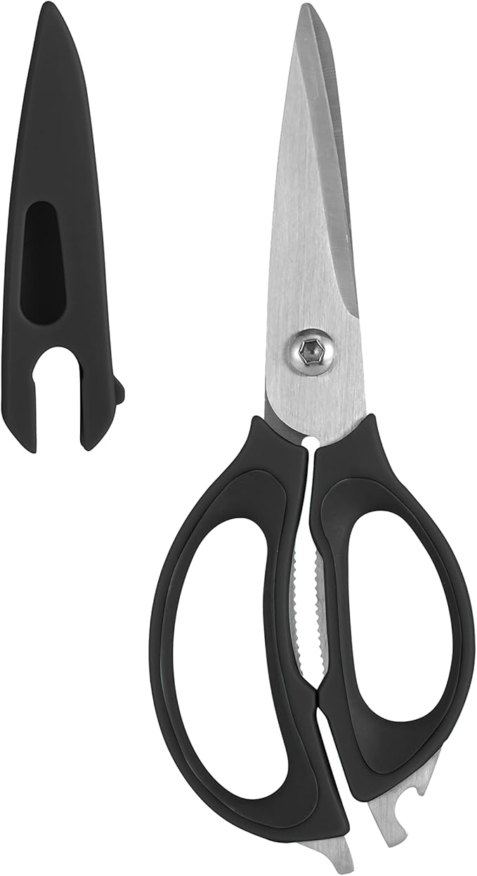 Farberware 4 in 1 Multipurpose Stainless Steel Kitchen Scissors with Blade Cover, Black