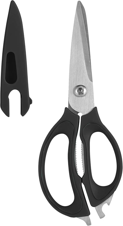 Farberware 4 in 1 Multipurpose Stainless Steel Kitchen Scissors with Blade Cover, Black