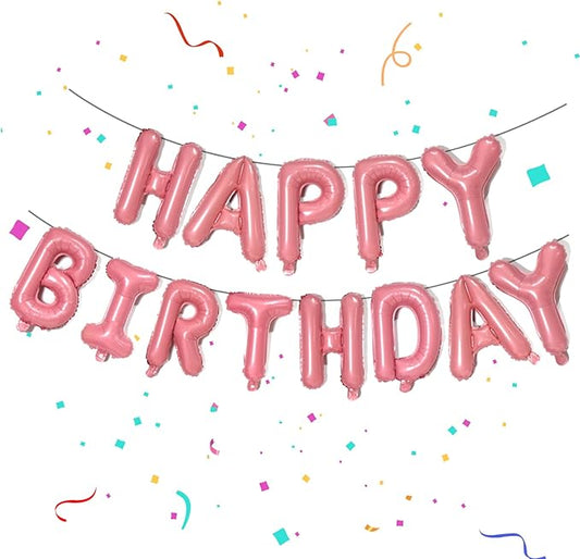 FUNTOOB Happy Birthday Balloons Banner Pink Happy Birthday Sign Letter Balloons 16 Foil Balloon for Boys Girls Adults Party Decorations