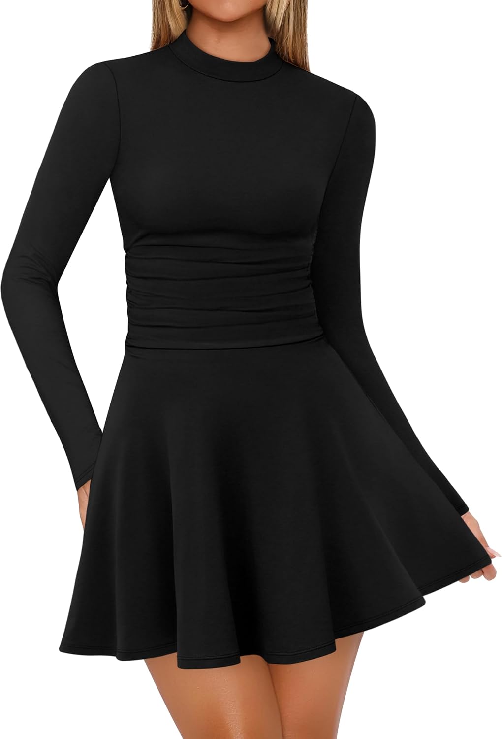 OFEEFAN Long Sleeve Dress Fall Homecoming Formal Party Club Mini Dresses Date Outfits.