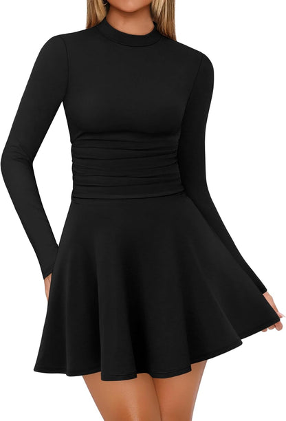OFEEFAN Long Sleeve Dress Fall Homecoming Formal Party Club Mini Dresses Date Outfits.