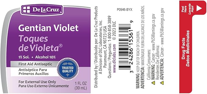 De la Cruz Gentian Violet - Violeta de Genciana - Tincture of Violet 1 First Aid Antiseptic, 1 FL OZ