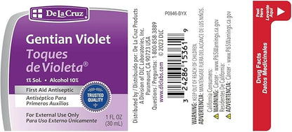 De la Cruz Gentian Violet - Violeta de Genciana - Tincture of Violet 1 First Aid Antiseptic, 1 FL OZ
