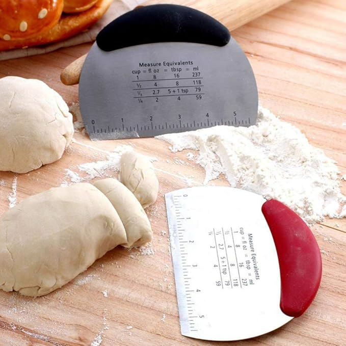 Dough Scraper, Professional Stainless Steel Dough Pastry Grill Scraper with Scale-Red