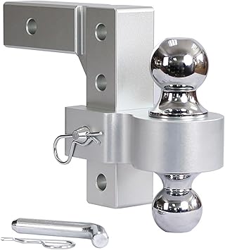 Trailer Hitches Tow Accessories, Aluminum 4 Levels Adjustable 6" Trailer Raise Drop WTow Hook Double Ball Mount 2 Inch Standard Receiver Parts for RV,SUV, ATV and Truck etc