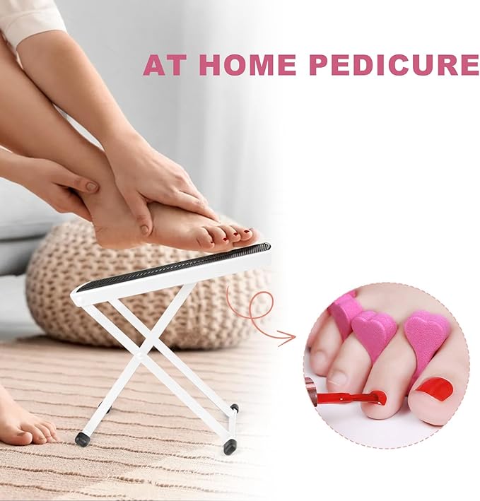Pedicure Foot Rest, Adjustable Foot Stand with Non-Slip, Toe Separator - Easy at Home, No More Bending or Stretching, Beauty Pedicure Kit (White)