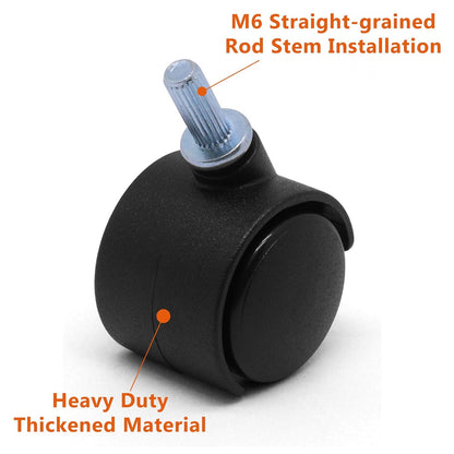 SWZHAI 2 in Nylon Swivel Caster Wheels with M8 Circlip Stem, Set of 4