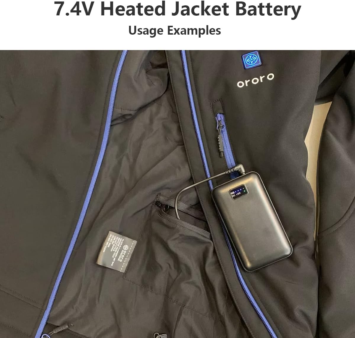 Heated Vest Battery Pack 16000mAh 7.4V, Battery Pack for Heated Vest Compatible with ORORO, Venustas, Gobi Heat, TODWARM, OCQOCQ, Rechargeable Power Bank with DC/USB/Type-C Output. (not led screen, just indicator charger)