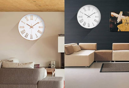 12 Inch Classic Round Clock, Traditional Roman Numeral Quartz Wall Clock, Modern Silent Non-Ticking Home for Living Room/Kitchen/Office Decorative,Gold