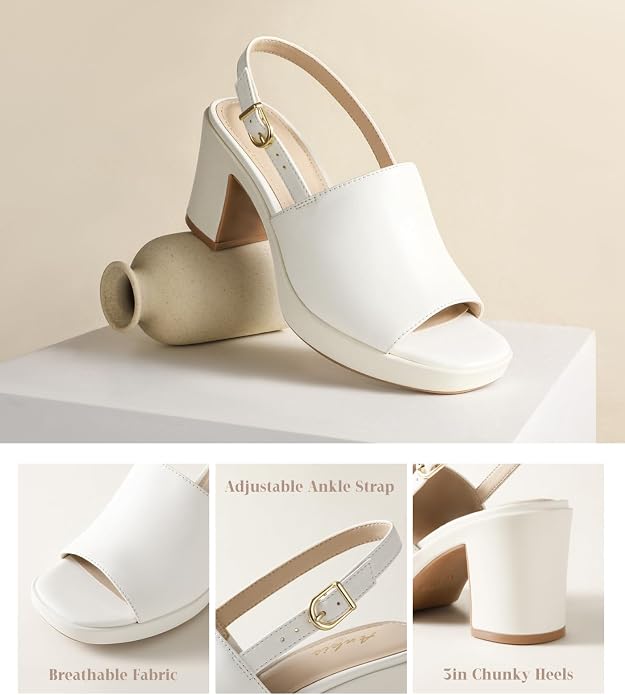 Ankis Black White Nude Heels Platform Heeled Sandals Knit Chunky Block Elastic Slingback Open Toe Ankle Strappy Heels.