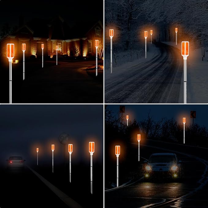 Aolyty Solar Lights Outdoor, Waterproof Driveway Markers Reflective, Warning Flash Light with 2 Lighting Modes, LED Solar Light 4 Pack for Parking Lots, Yard, Sidewalk, Stop Sign, 30 Inches (Orange)