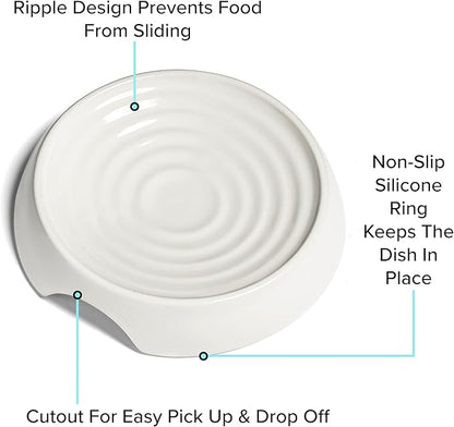 CatGuru Cat Bowls, Whisker Friendly Cat Food Bowl for Indoor Cats, Reliefs Whisker Fatigue, Wide Pet Bowl, Non Slip Pet Feeding Bowls, Shallow Kitten Dish (Set of 2, Ceramic, White)