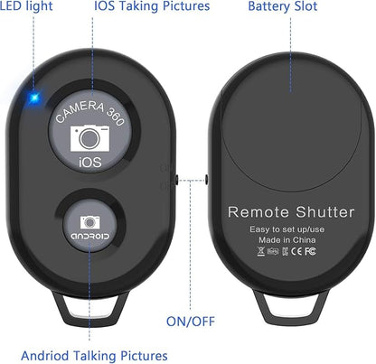 Wireless Remote Control Shutter Buttons for iPhone and Android Smartphones, 1, Black, Round with Microfiber Cleaning Cloth