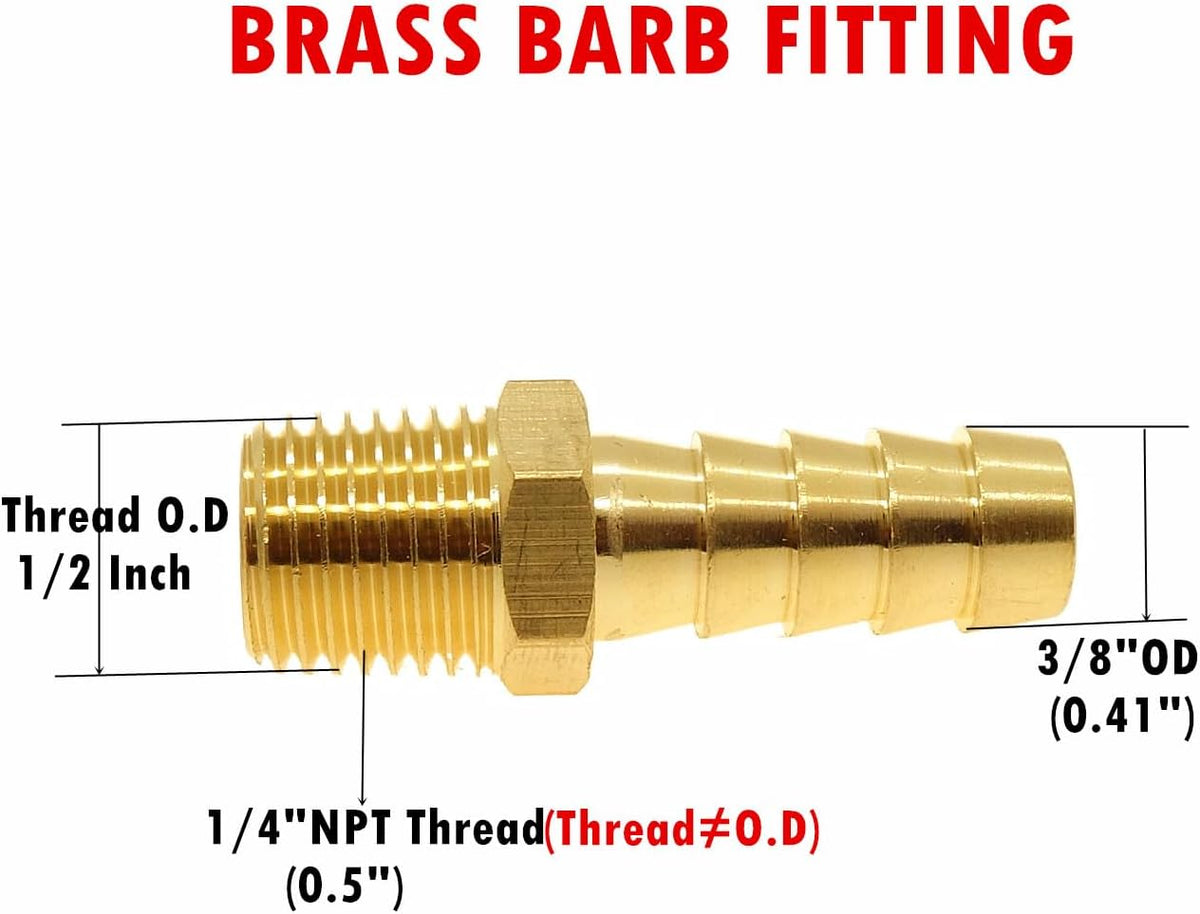 3 Pcs 3/8" Barb to 1/4 NPT Male Pipe Air Hose Fittings Brass Hose Barb Adapter