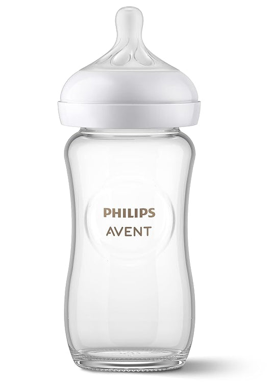 Philips Avent Natural Glass Baby Bottle with Natural Response Nipple (Medium Flow, Flow 3), 8oz, SCY91301