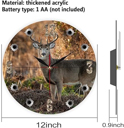 The Geeky Days Deer Wall Clock, 12 Inch Cabin Hunting Clock Round Silent Non Ticking Battery Operated Rustic Wildlife Wall Decor Deer Clocks for Walls Man Cave Wildlife Deer Hunting Gifts