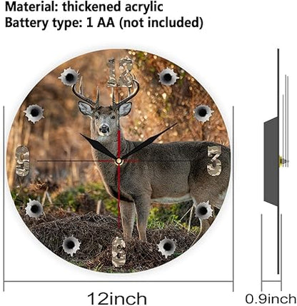 The Geeky Days Deer Wall Clock, 12 Inch Cabin Hunting Clock Round Silent Non Ticking Battery Operated Rustic Wildlife Wall Decor Deer Clocks for Walls Man Cave Wildlife Deer Hunting Gifts
