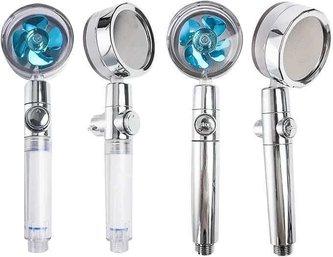 Bathroom 360-degree rotating fan, high-pressure shower head, adjustable shower head filter, bathroom accessories, shower head (blue color, 1 filter, size: 1)