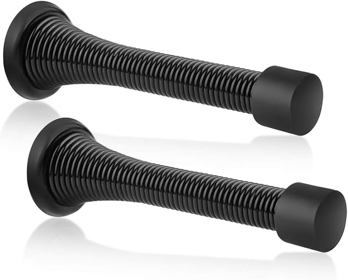 1Pack Spring Door Stopper Black- 3-1/4" Flexible Spring Door Stops with Black Rubber Bumper Tips