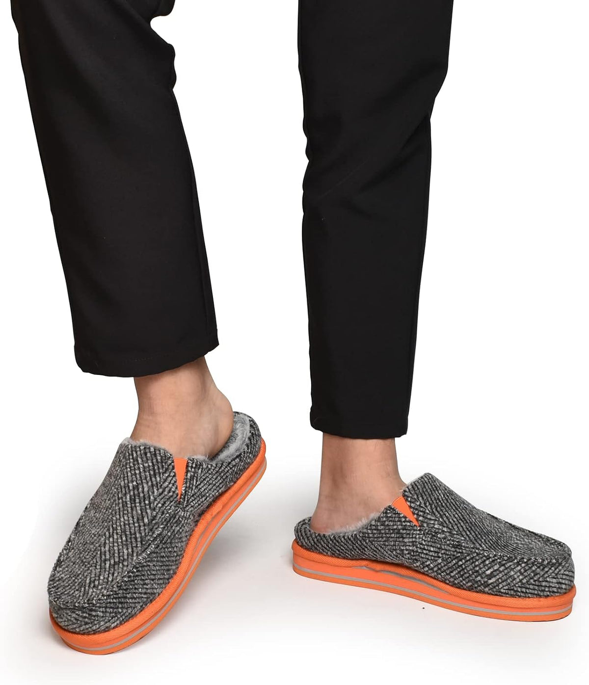 ONCAI Mens Clog Slippers with Arch Support Stripe Faux Fur Cotton-Blend High-Density Memory Foam Warm House Slippers Slip-on Indoor Outdoor Rubber Sole Size 7-16 .