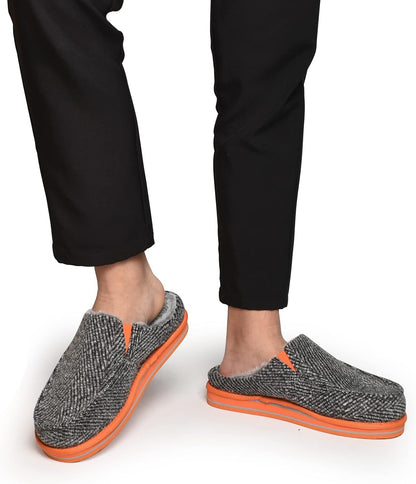 ONCAI Mens Clog Slippers with Arch Support Stripe Faux Fur Cotton-Blend High-Density Memory Foam Warm House Slippers Slip-on Indoor Outdoor Rubber Sole Size 7-16 .