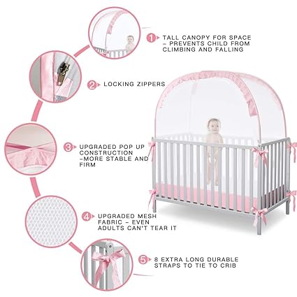 Baby Pop Up Tent Cover Crib,See Through Crib and Nursery Soft Mesh Cover,Net with Viewing Window to Keep Baby in (55.2" L x 27.6" W x 51.6" H)