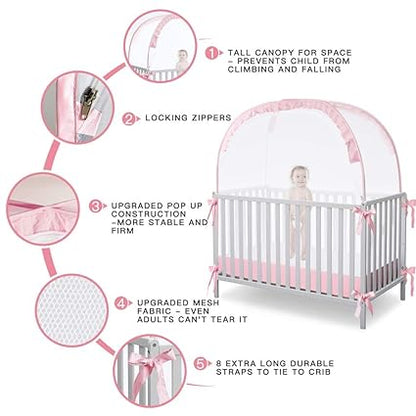 Baby Pop Up Tent Cover Crib,See Through Crib and Nursery Soft Mesh Cover,Net with Viewing Window to Keep Baby in (55.2" L x 27.6" W x 51.6" H)