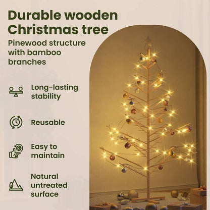 vidaXL Wooden Christmas Tree with Stand Natural 70,9" Solid Pine Wood, Living Room, Modern Wooden Christmas Tree, Minimalist Design, Beige Holiday Decoration, Indoor Festive Decor, Simple Pine