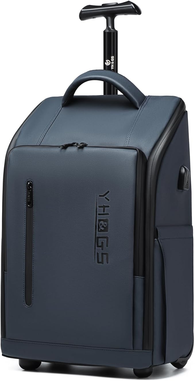 Rolling Backpack Waterproof Commuter Backpack with Wheels for Business, Laptop Compartment for 17.3-Inch Laptop, Wheeled Carry-On Bag for Adults - deep blue